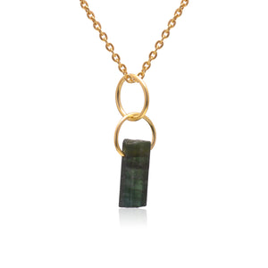 Double Hoop Raw Tourmaline Necklace
