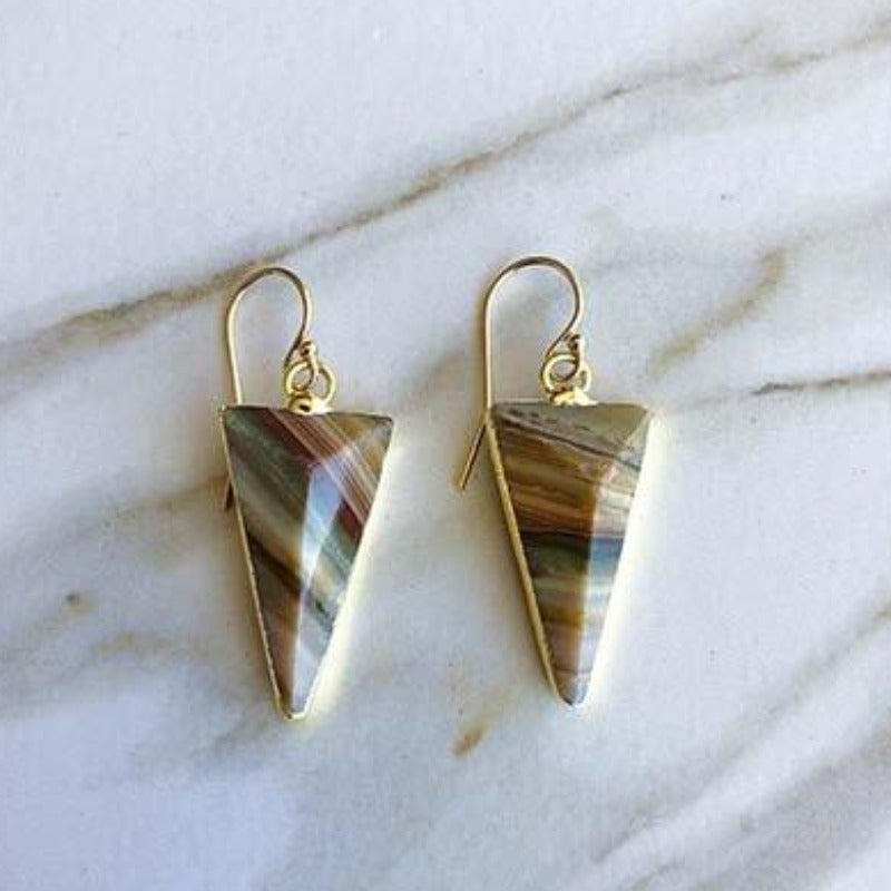Ocean jasper triangle drop earrings in gold
