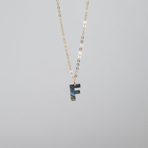 Uppercase "F" shaped abalone gem necklace