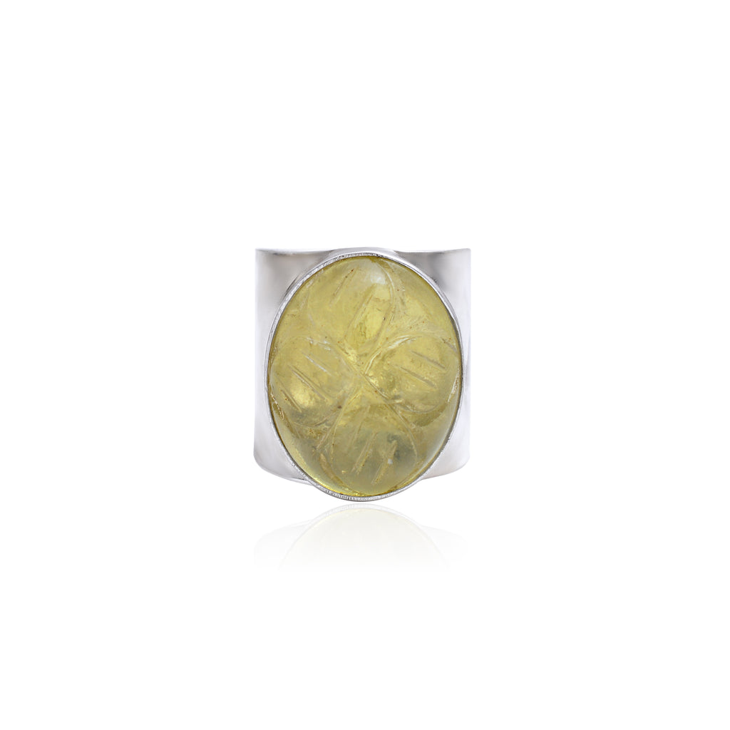Lemon carved quartz silver cuff ring