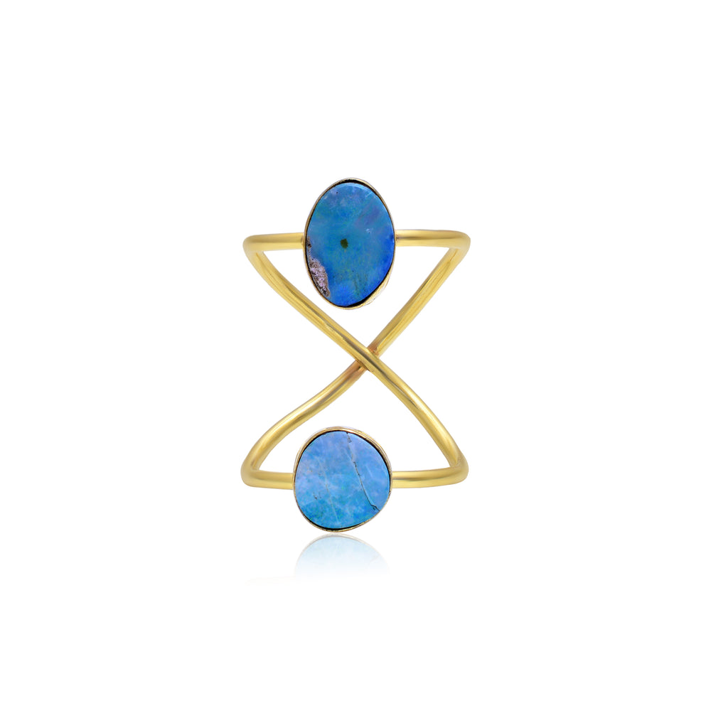 Australian Blue Opal double ring