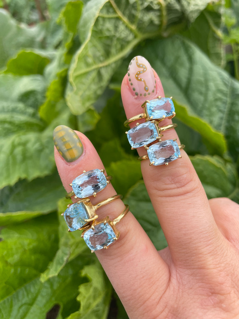 Blue Topaz cushoon queen prong ring