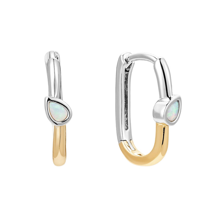 Mixed metal opal huggie hoops