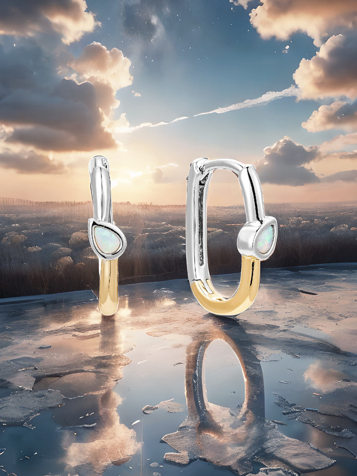Mixed metal opal huggie hoops