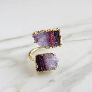 Amethyst and gold duo ring in shades of purple