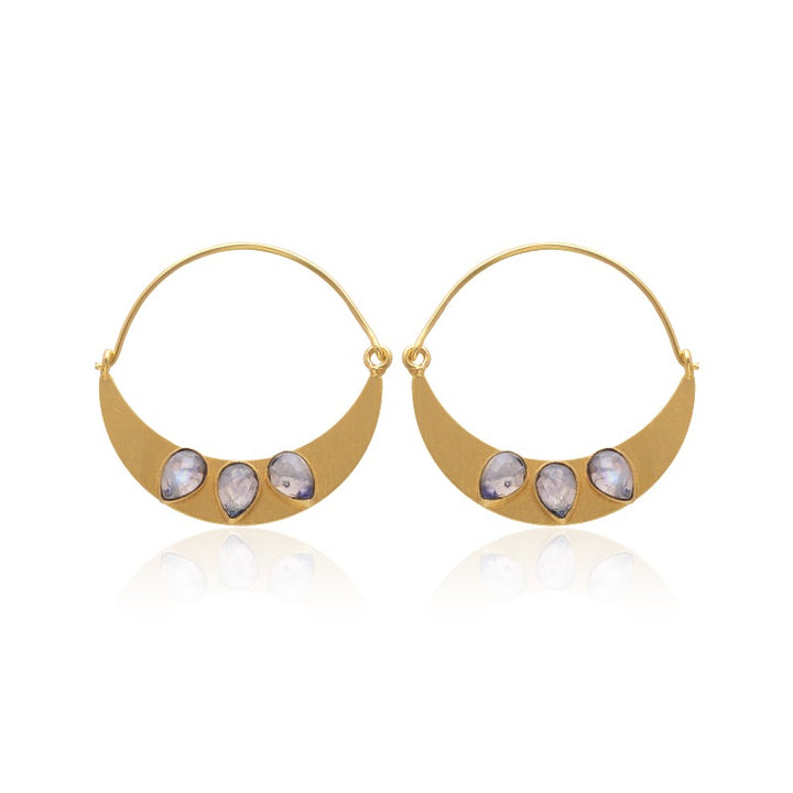 Triple Gem Thin Hoops Labradorite