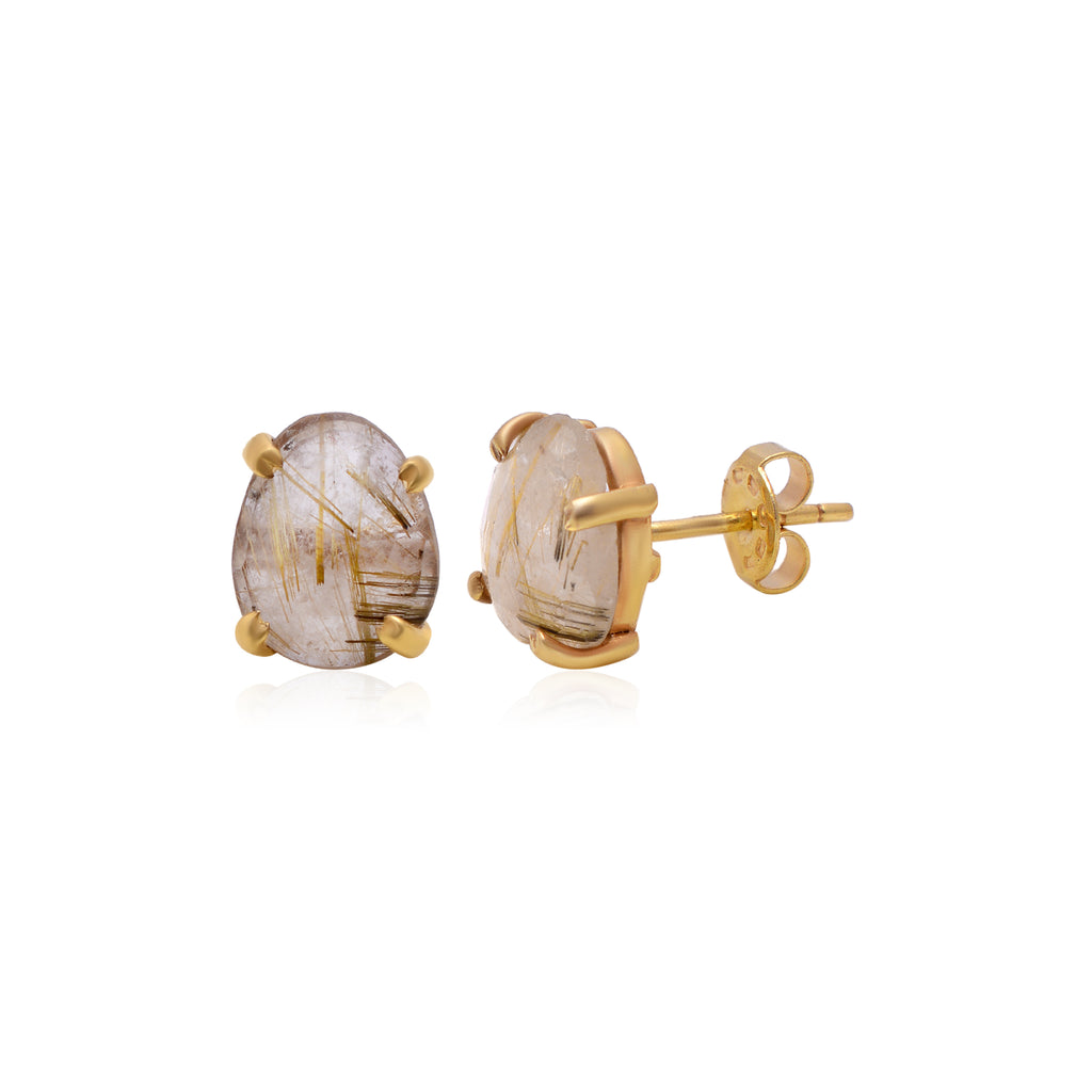 Rutile Quartz Rose Cut Studs