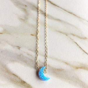 Blue opal crescent moon necklace with gold chain
