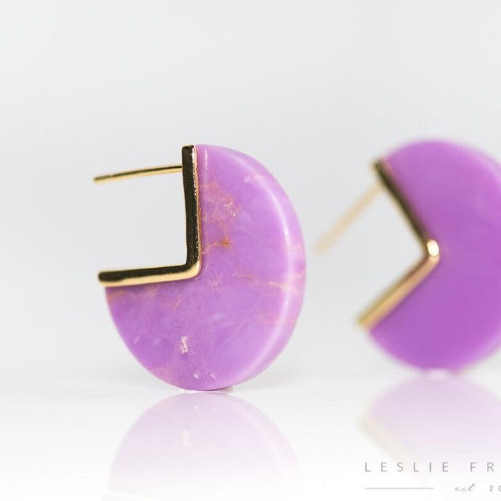Bright pink sugalite round earrings