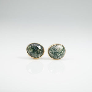 Rose Cut Freeform Studs in Moss Agate