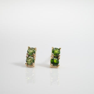 Double green chrome diospade gem earrings with gold posts