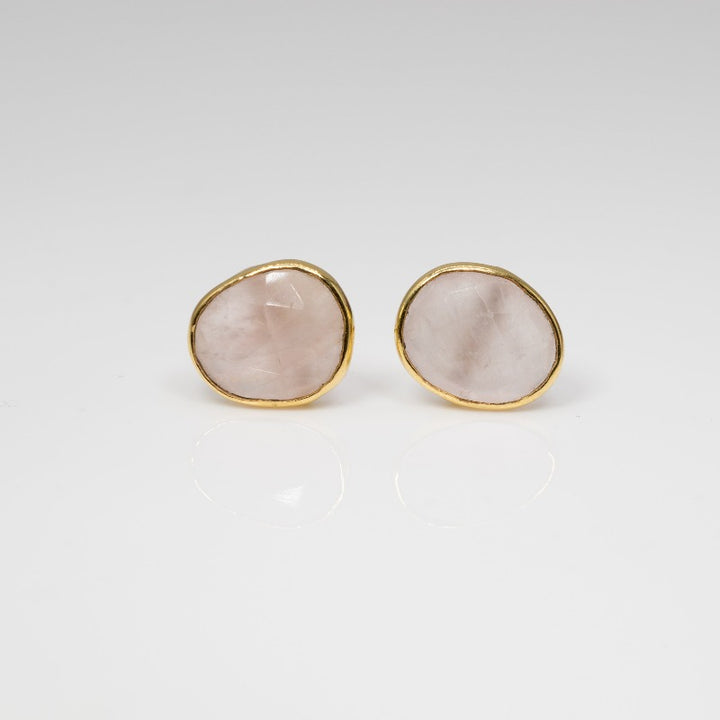Rose Cut Freeform Studs in Rose Quartz
