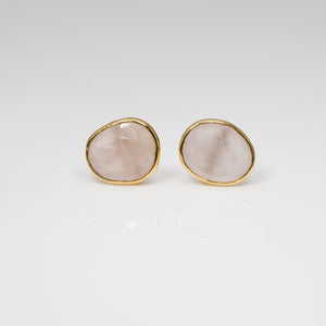 Rose Cut Freeform Studs in Rose Quartz