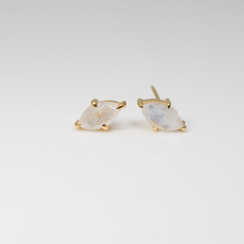 Marquise Point Studs in Rainbow Moonstone