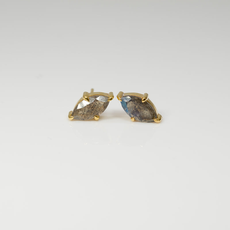 Marquise Point Studs in Rainbow Moonstone