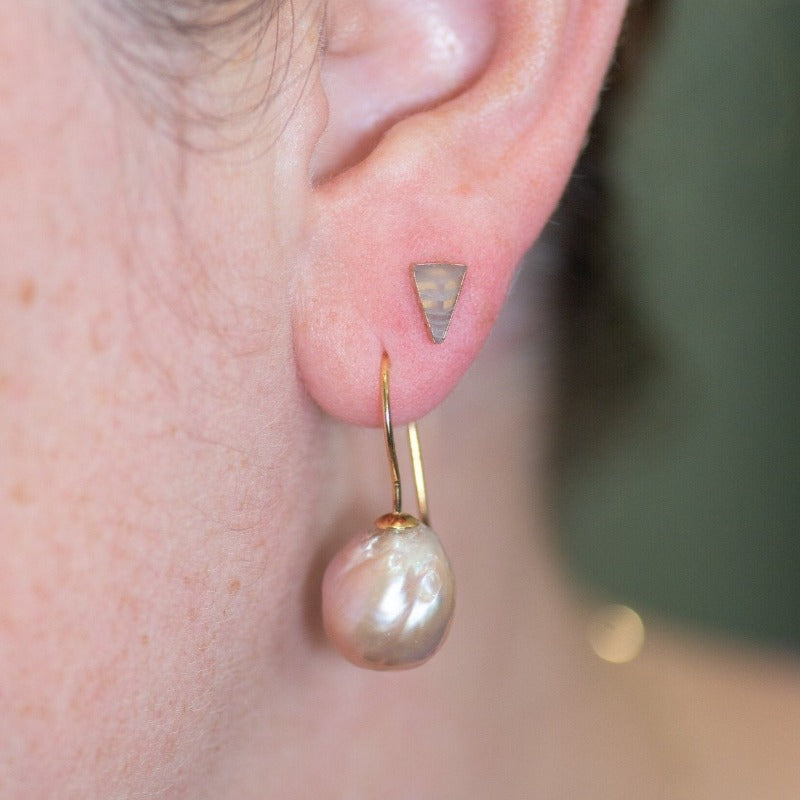 Keshi pearl dangling earrings with gold hook posts