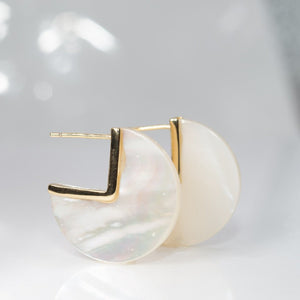 Beautiful geometric coin earrings in Mother of Pearl