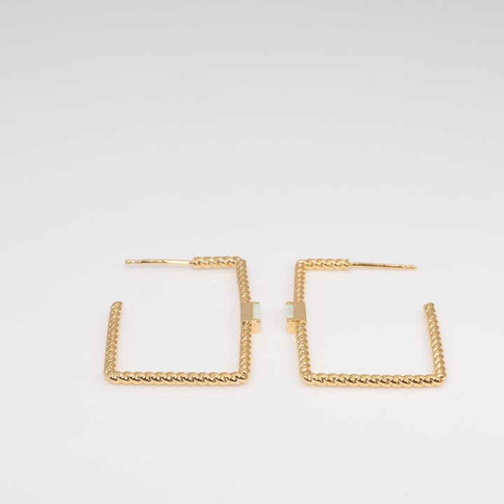 Rectangle Twist Opal Hoops