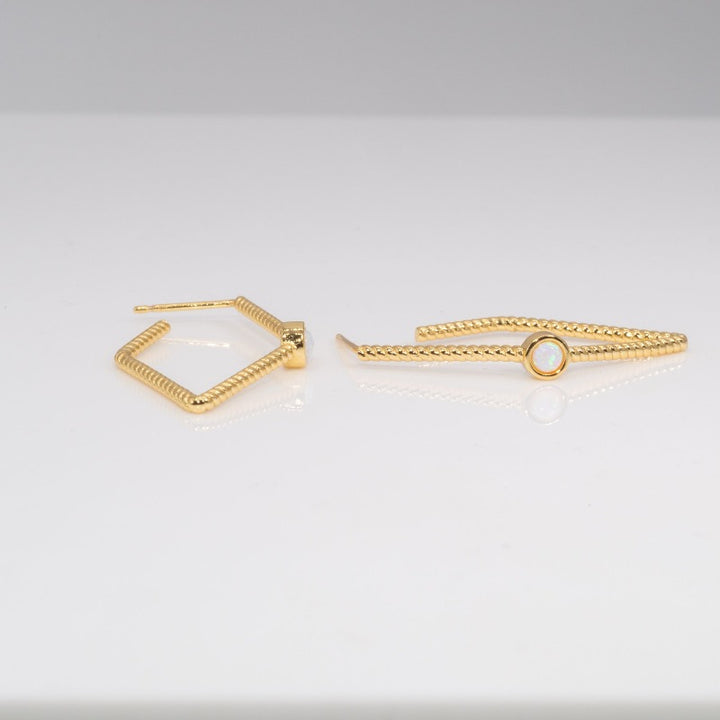 Diamond Twist Opal Hoops