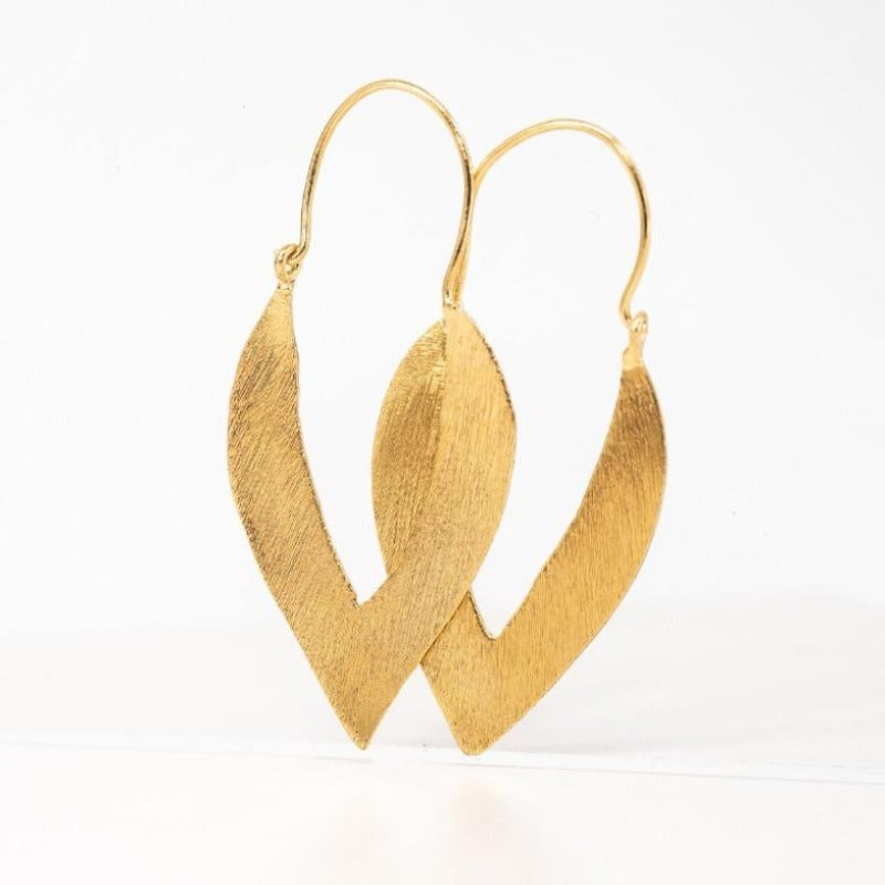 Gold almond shaped hoop statement earrings