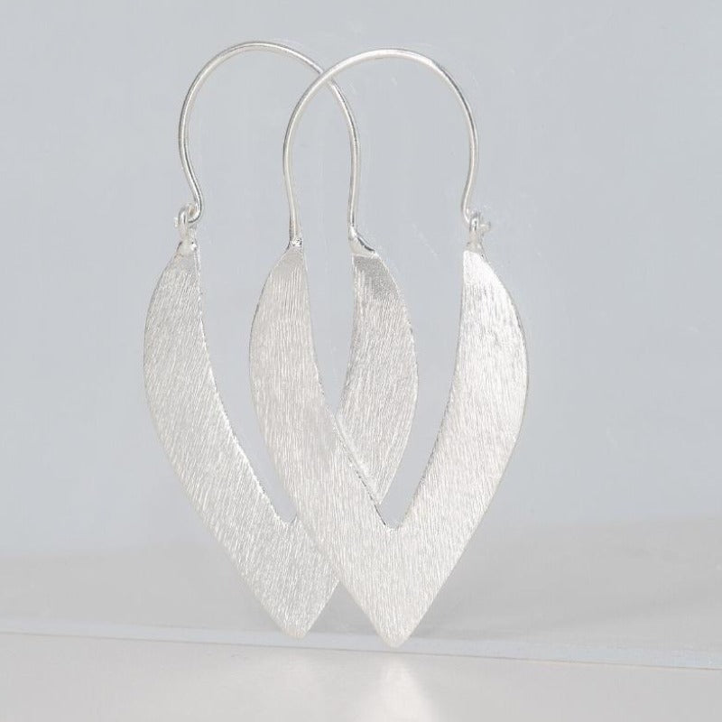 Silver almond shaped hoop earrings for women