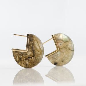 Stunning thin curved labradorite studs in a coin shape
