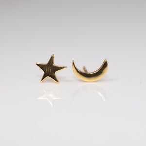 Gold star and crescent moon stud earrings