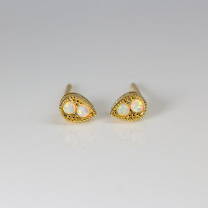 Teardrop gold earrings with double pearl pave gems