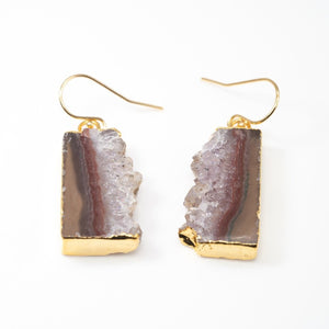Natural mauve amethyst slice earrings in gold