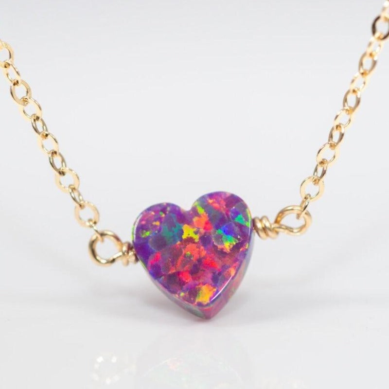 Blue heart opal on gold dainty chain
