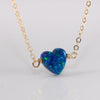 Blue heart opal on gold dainty chain