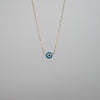 Tiny blue opal evil eye on dainty gold chain