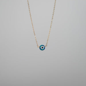 Tiny blue opal evil eye on dainty gold chain