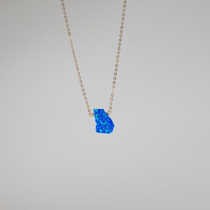 Blue opal Georgia state pendant necklace