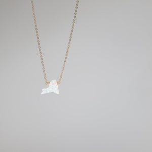 White opal NY state necklace with gold chain