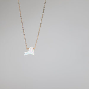 New York state gold necklace in white opal