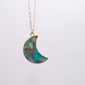 Large Turquoise Mosaic Moon Necklace
