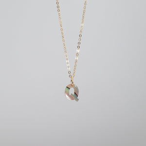 Small dainty abalone "Q" pendant on thin gold chain