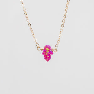 Pink opal small hamsa charm necklace
