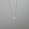 White heart opal moon charm on thin gold chain