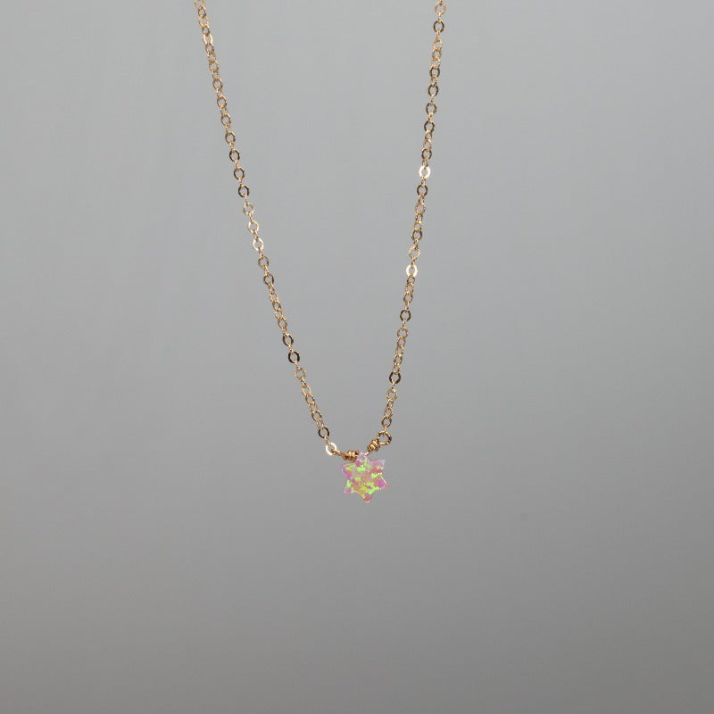 Dainty pink Star of David charm necklace