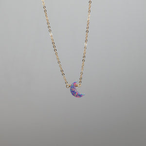 Small purple moon opal charm necklace