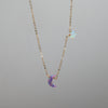 Purple opal moon and white star necklace