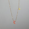 Pink crescent moon charm necklace with yellow star in opal and gold