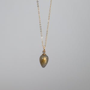 Labradorite and gold rain droplet shaped pendant neckalce