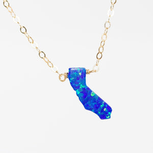 Bright blue opal California state necklace