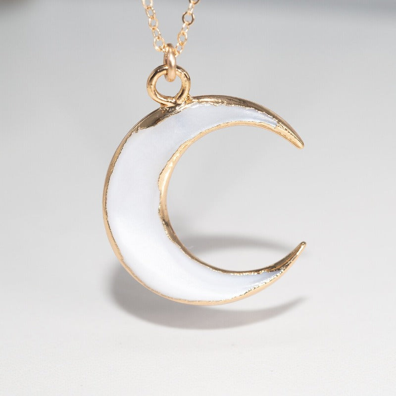 Shell Crescent Moon Necklace Healing Stones Women's Jewelry