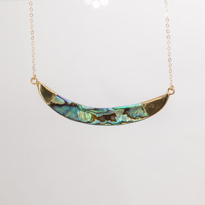 Abalone crescent pendant on gold chain