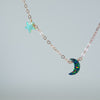 Light blue star and green crescent moon necklace