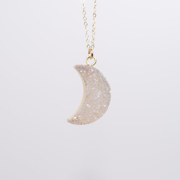 Large Druzy Moon Necklace